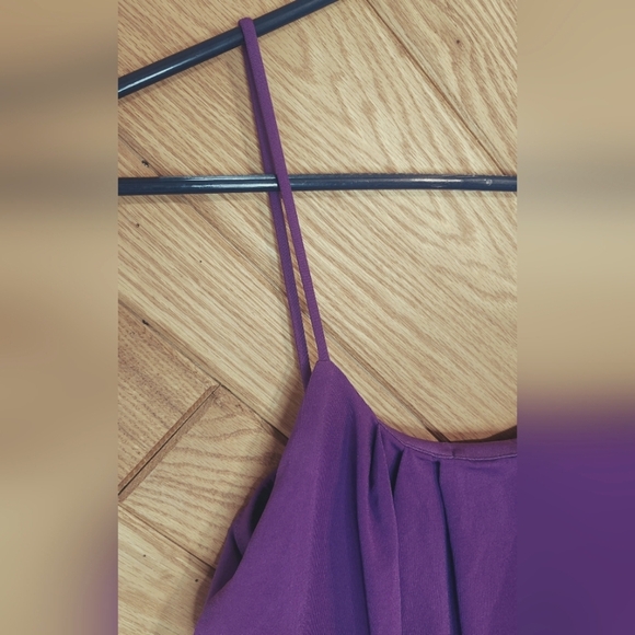Enfocus Purple And Black Spaghetti Strap Tiered Bottom Mini Dress Size 10 - Picture 9 of 11
